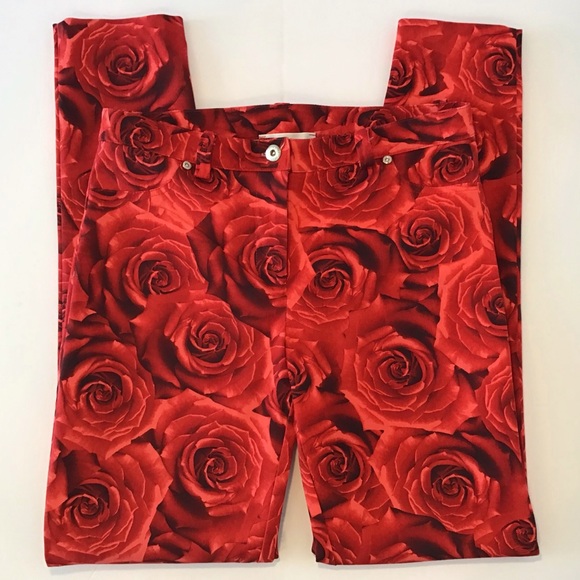 Joseph Ribkoff Rose Print Skinny Leg Pants, Size 8